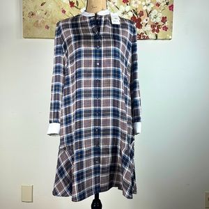 Tory Burch Cora Milano Tartan Plaid Silk Shirtdress